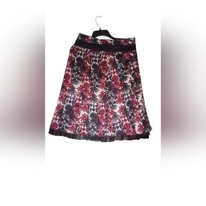 Worthington Red and Black Floral A-Line Skirt